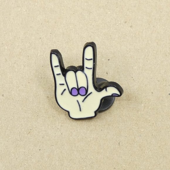 FREE ADD ON WITH PURCHASE I Love You ASL Hand/Heavy Metal Devil Horns Pin - Picture 1 of 4